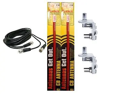 Cb Antenna Kit - Firestik Kw-4 Red Dual Antenna Rg59u Cophase Coax & Brackets Combo 1