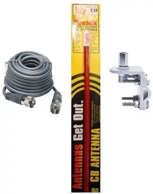 Cb Antenna Kit - Firestik Kw-4 Red Single Antenna Rg8x Coax & Bracket Combo 1