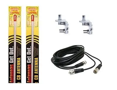 Cb Antenna Kit - Firestik Kw-4 White Dual Antenna Rg59u Cophase Coax & Brackets Combo 1