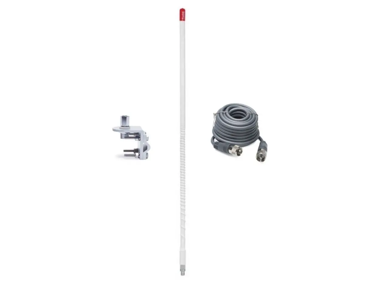 Cb Antenna Kit - Firestik Kw-4 White Single Antenna Rg8x Coax & Bracket Combo 1