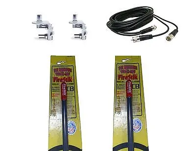 Cb Antenna Kit - Firestik Kw-5 Black Dual Antenna Rg59u Cophase Coax & Brackets Combo 1