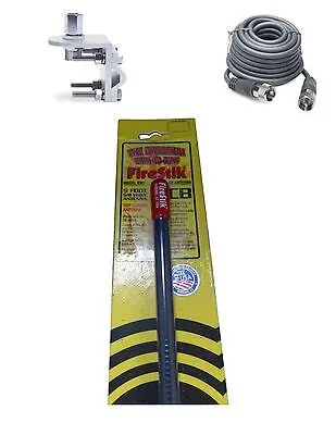 Cb Antenna Kit - Firestik Kw-5 Black Single Antenna Rg8x Coax & Bracket Combo 1