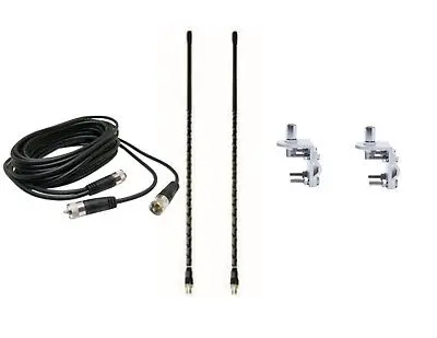 Cb Antenna Kit - Firestik Kw-6 Black Dual Antenna Rg59u Cophase Coax & Brackets Combo 1