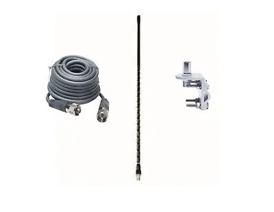 Cb Antenna Kit - Firestik Kw-6 Black Single Antenna Rg8x Coax & Bracket Combo 1