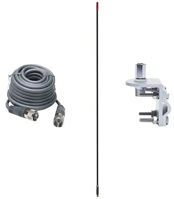 Cb Antenna Kit - Francis Cb22 3' Black Fiberglass Single Antenna Rg8x Coax & Bracket Combo 1