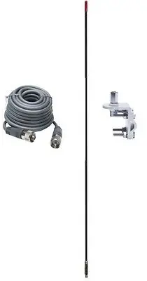 Cb Antenna Kit - Francis Cb24 4' Black Fiberglass Single Antenna Rg8x Coax & Bracket Combo 1