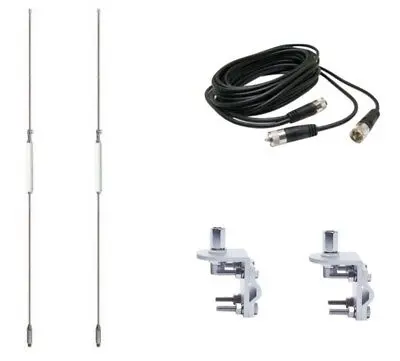 Cb Antenna Kit - Hustler Hq27 White Dual Antenna Rg59u Cophase Coax & Brackets Combo 1