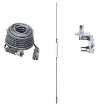 Cb Antenna Kit - Hustler Hq27 White Single Antenna Rg8x Coax & Bracket Combo 1