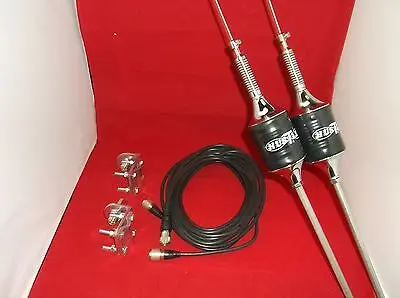 Cb Antenna Kit - Hustler Scb Black Dual Antenna Rg59u Cophase Coax & Brackets Combo 1