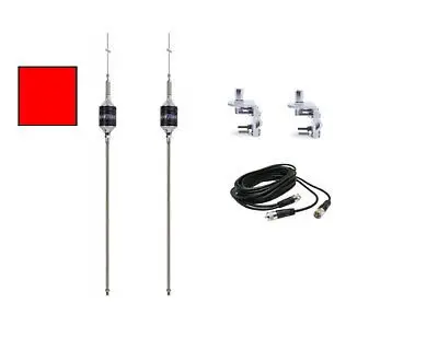 Cb Antenna Kit - Hustler Scb Red Dual Antenna Rg59u Cophase Coax & Brackets Combo 1
