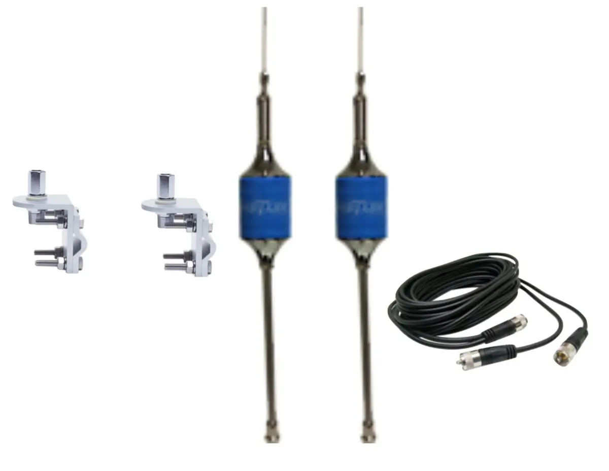 Cb Antenna Kit - Hustler Scb-S Blue Dual Antenna Rg59u Cophase Coax & Brackets Combo 1