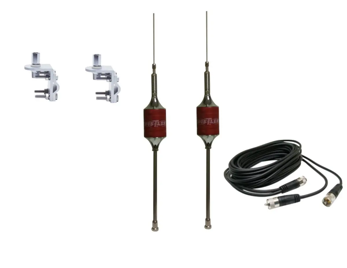 Cb Antenna Kit - Hustler Scb-S Red Dual Antenna Rg59u Cophase Coax & Brackets Combo 1
