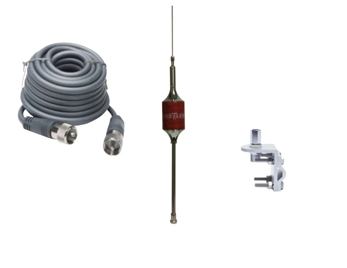 Cb Antenna Kit - Hustler Scb-S Red Single Antenna Rg8x Coax & Bracket Combo 1