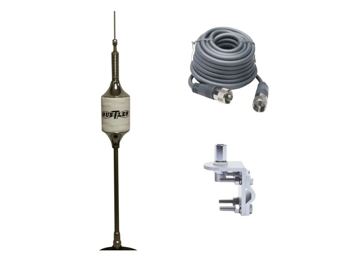Cb Antenna Kit - Hustler Scb-S White Single Antenna Rg8x Coax & Bracket Combo 1