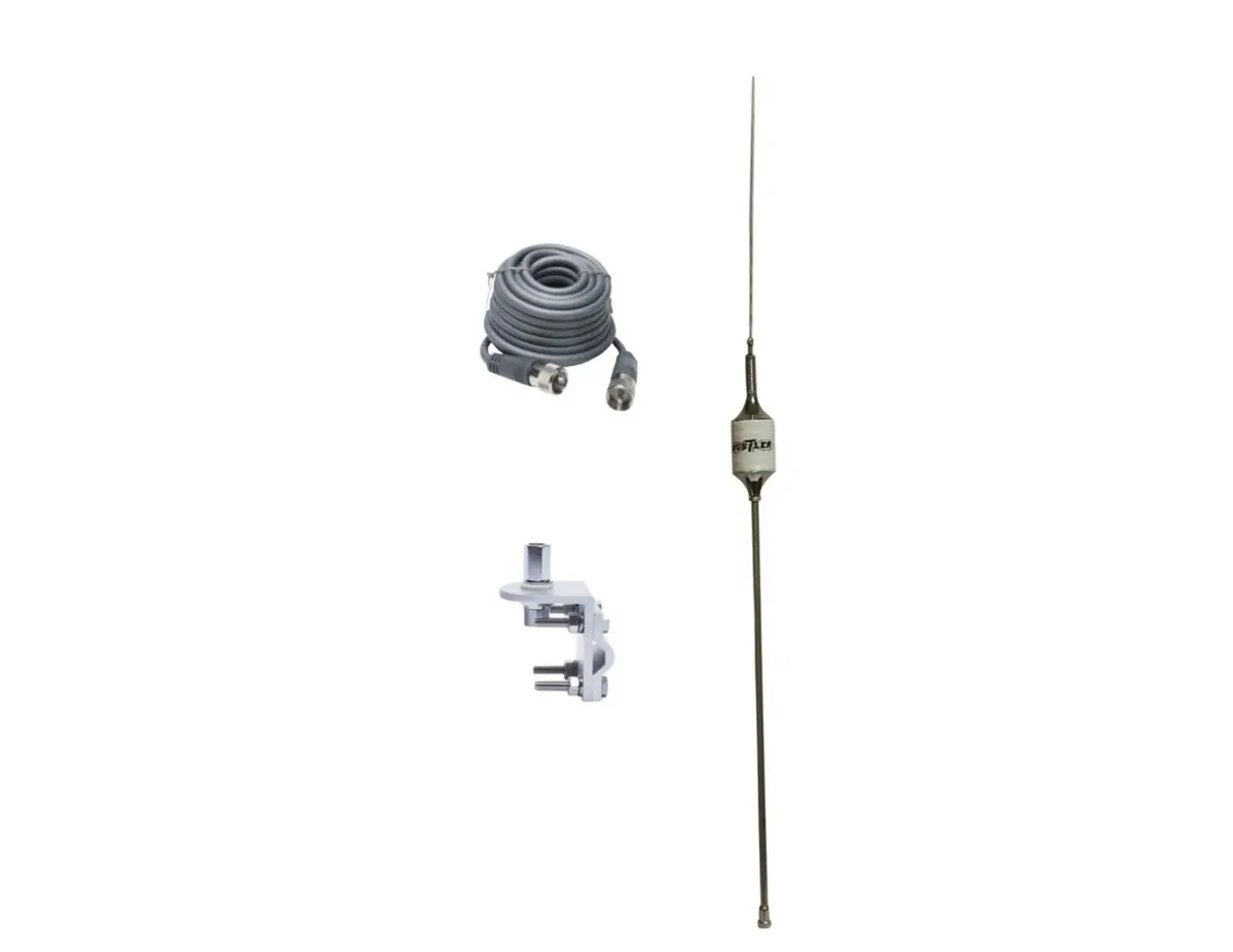 Cb Antenna Kit - Hustler Scb White Single Antenna Rg8x Coax & Bracket Combo 1