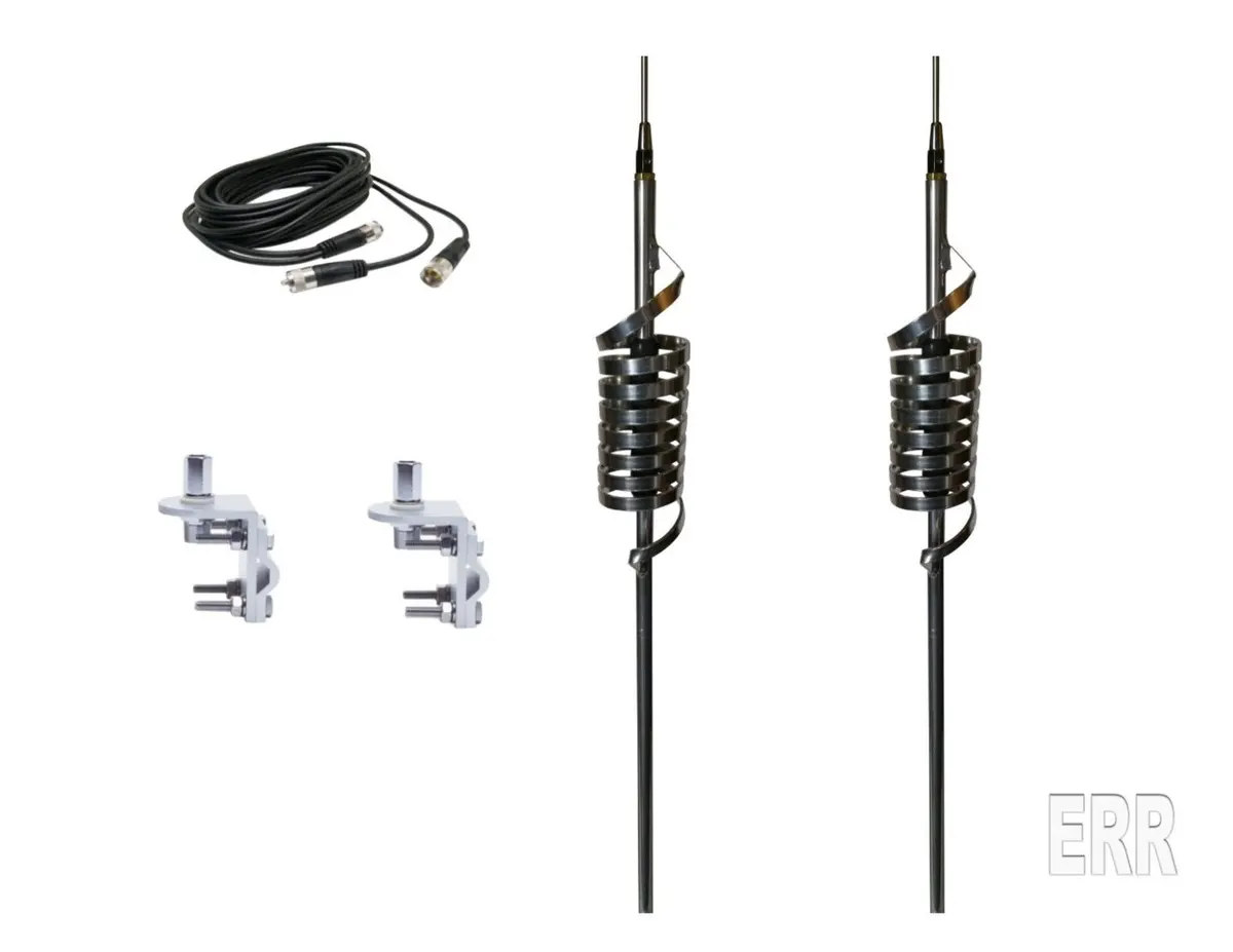 Cb Antenna Kit - Monkey Made Mm-9 Long Shaft Dual Antenna Rg59u Cophase Coax & Brackets Combo 1