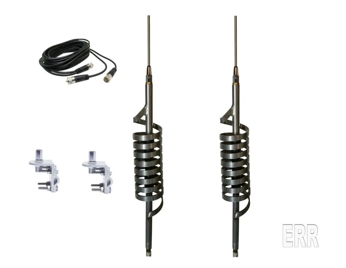 Cb Antenna Kit - Monkey Made Mm-9 Short Shaft Dual Antenna Rg59u Cophase Coax & Brackets Combo 1