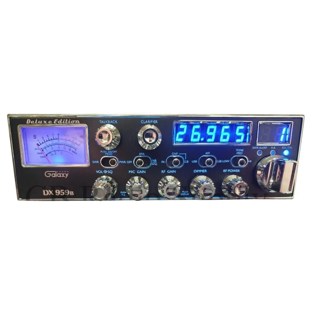 Galaxy Dx 959B Cb Radio, Hustler Ic56 102" Cb Radio Stainless Steel Whip Antenna & Installation Kit - 18' Rg8x, Tie Down, Combo 2