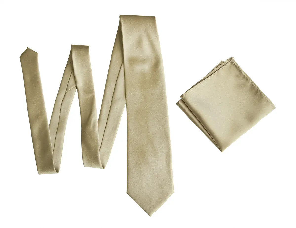 Champagne Necktie. Light Tan Solid Color Satin Finish Tie, No Print 6
