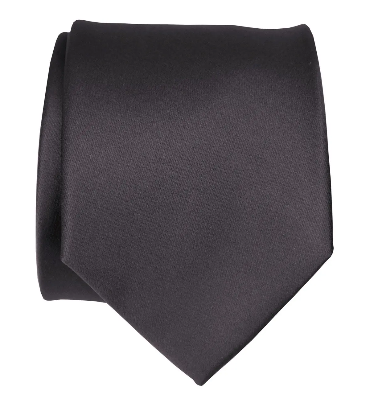 Charcoal Necktie. Solid Color Dark Grey Satin Finish Tie, No Print 1
