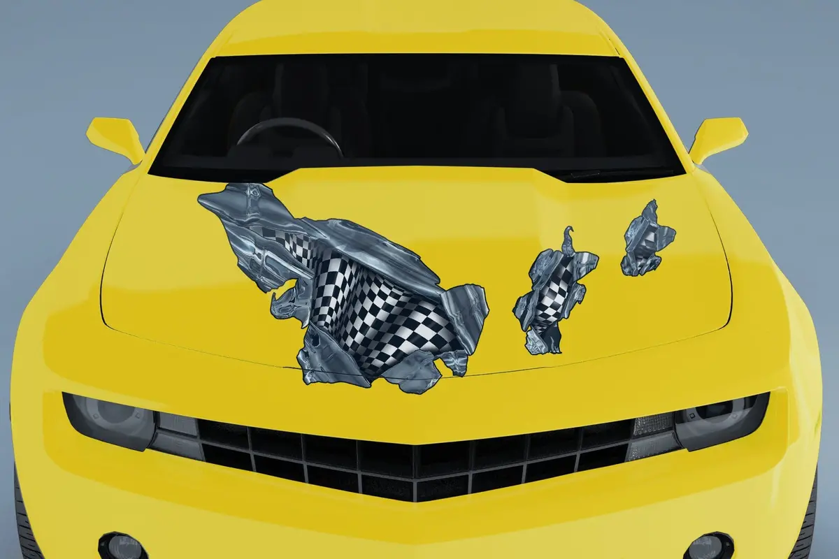 Checkered Flag Hood Tear Decal – 3-Piece Set For Cars & Trucks 1
