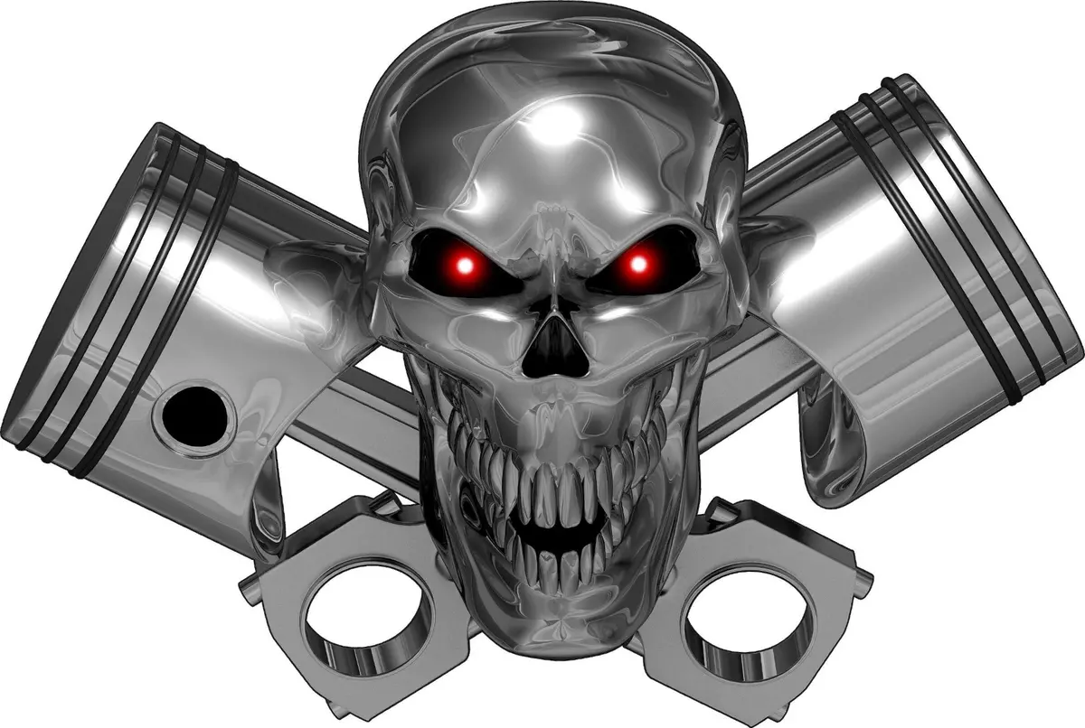 Chrome Skull Pistons Vinyl Decal – Set Of 2 For Cars & Trucks 2