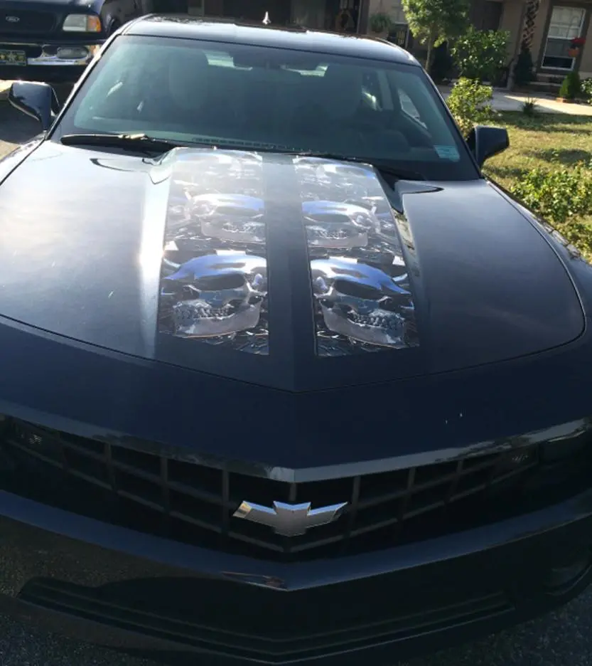 Chrome Skull Racing Hood Stripes Vinyl Decal – Set Of 2 3