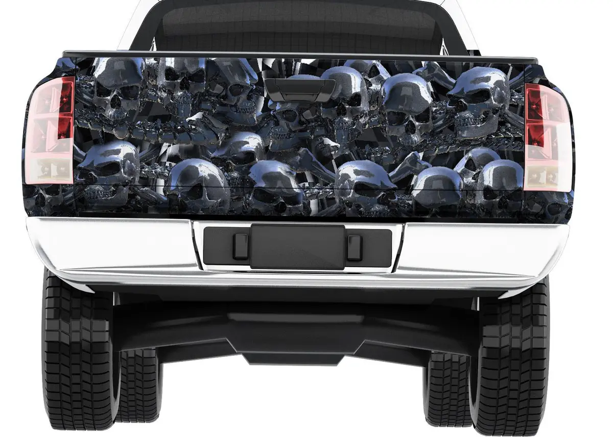 Chrome Skulls Pickup Truck Tailgate Vinyl Wrap 1
