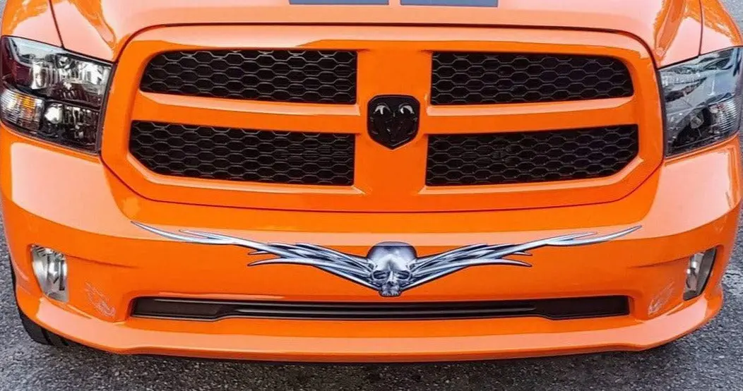 Chrome Horned Skull Hood Or Tailgate Vinyl Decal 3