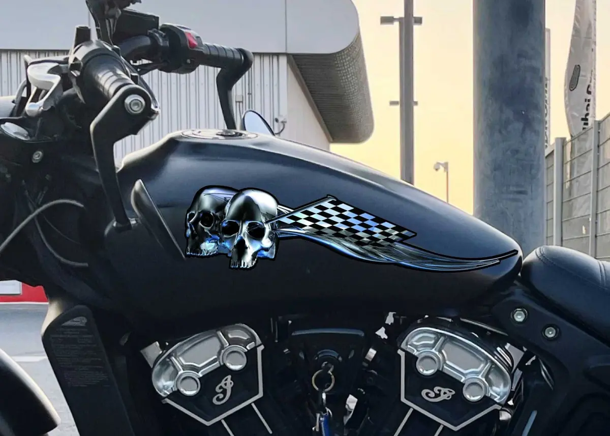 Racing Skulls & Checkered Flag Motorcycle Decal Set 1