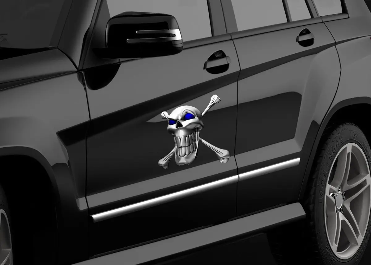 Chrome Skull & Bones Truck Door Decals 2