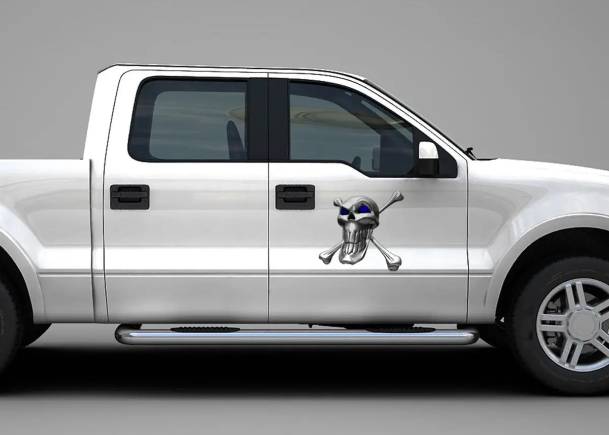 Chrome Skull & Bones Truck Door Decals 1