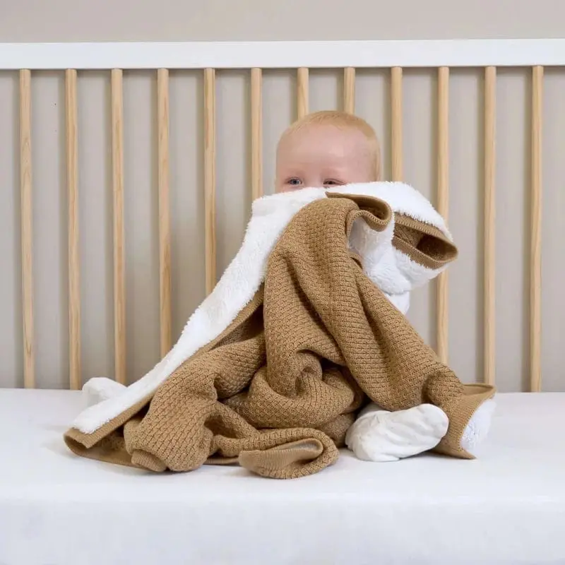 Clair De Lune Organic Sherpa Knit Blanket - Biscuit 1