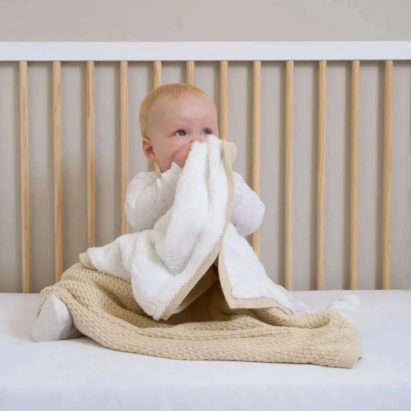 Clair De Lune Organic Sherpa Knit Blanket - Cream 1