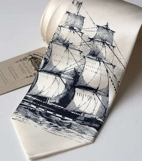 Clipper Ship Necktie, Nautical Print Tie 1