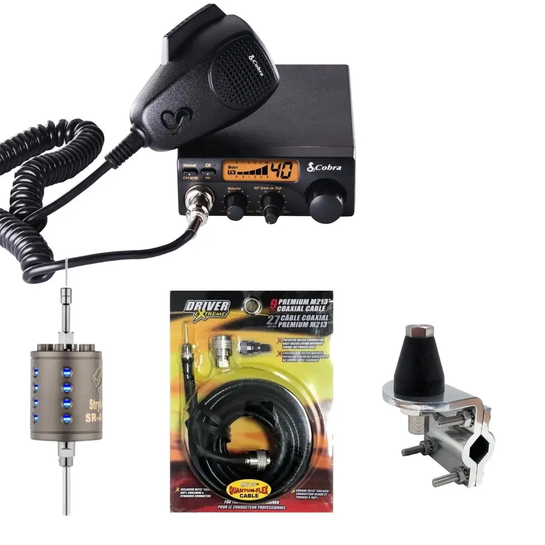Cobra 19Dx Iv Mobile 40 Channel Compactx Cb Radio, Stryker Sr-A10, Drx-3402 Heavy Duty Antenna Mirror Mount, Drx-1518 18 Foot Premium M213, Combo 1