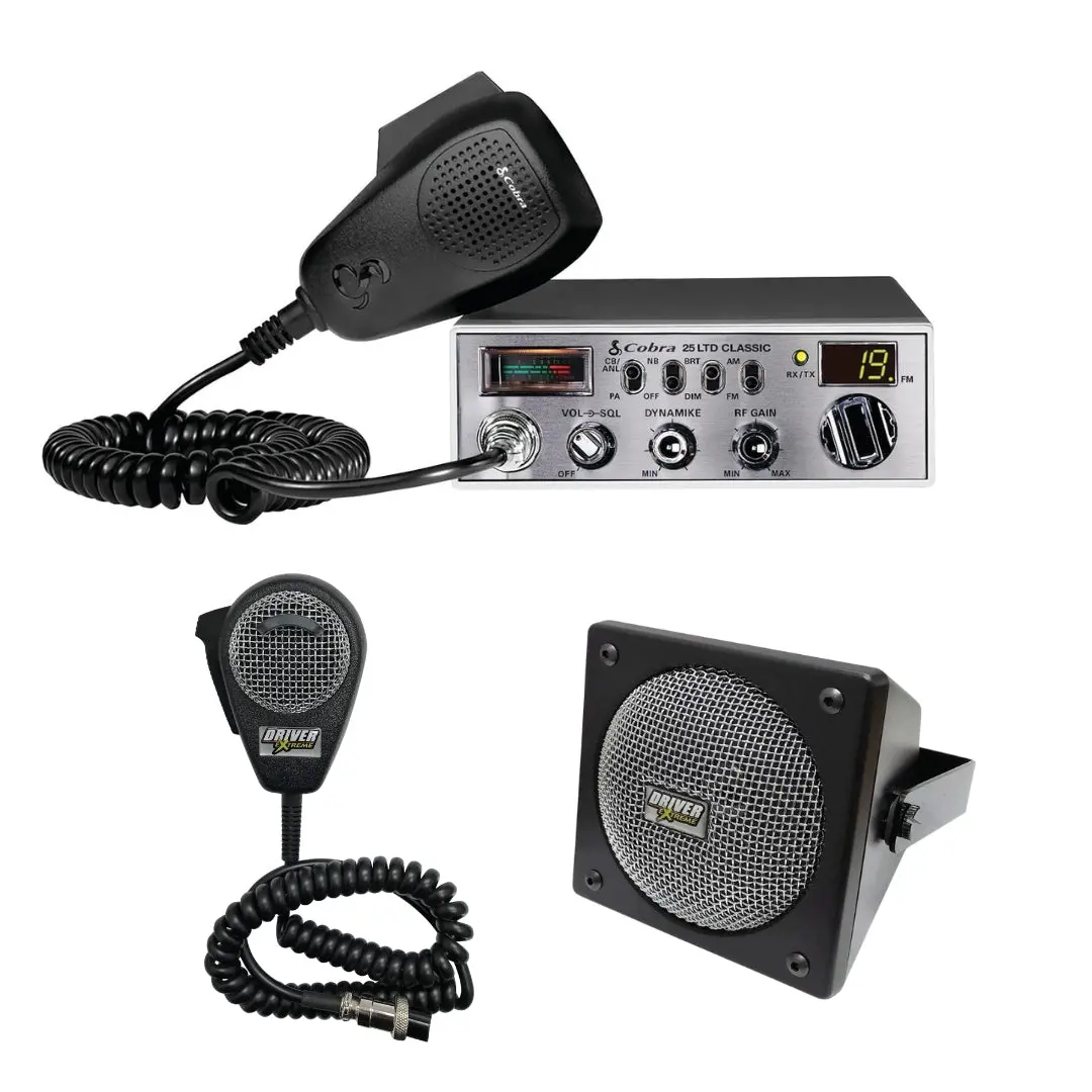 Cobra 25 Ltd Classic 40 Channel Am Fm Cb Radio, Drx-9010 External Speaker, Drx-6560 4 Pin Noise Cancelling Dynamic Microphone, Combo 1