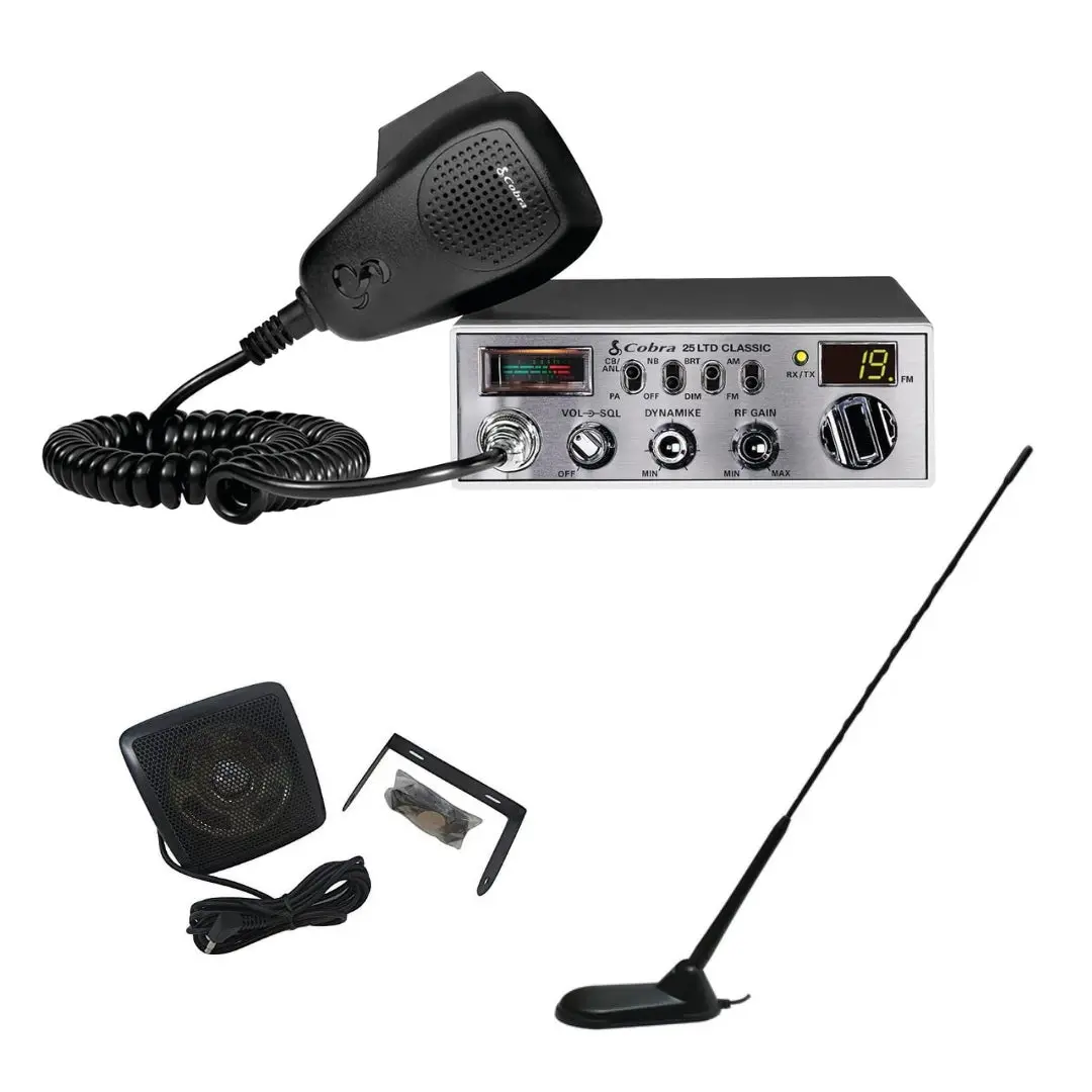 Cobra 25 Ltd Classic 40 Channel Am Fm Cb Radio,  Virginia Cb Antenna, 3 Inch External Speaker Combo 1