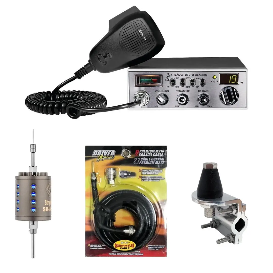 Cobra 25 Ltd Classic Am Fm Cb Radio, Stryker Sr-A10, Drx-3402 Heavy Duty Antenna Mirror Mount, Drx-1518 18 Foot Premium M213, Combo 1