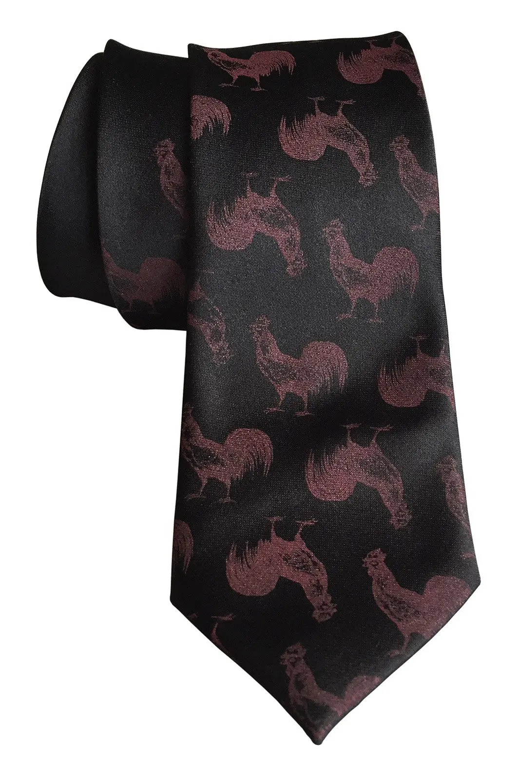 Rooster Necktie – Artistic Chicken Motif Printed Silk Tie - Image 4