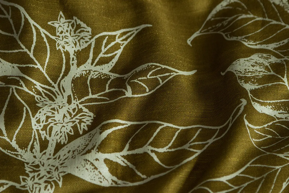 Coffee Bean Scarf. Botanical Print Linen Weave Pashmina 2