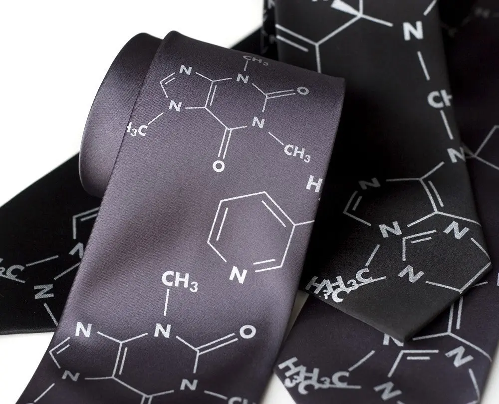 Addictive Molecules Silk Necktie. Caffeine & Nicotine "Coffee + Cigarettes." 1
