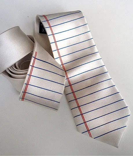 College Ruled Necktie. Lined Paper Print Tie 1