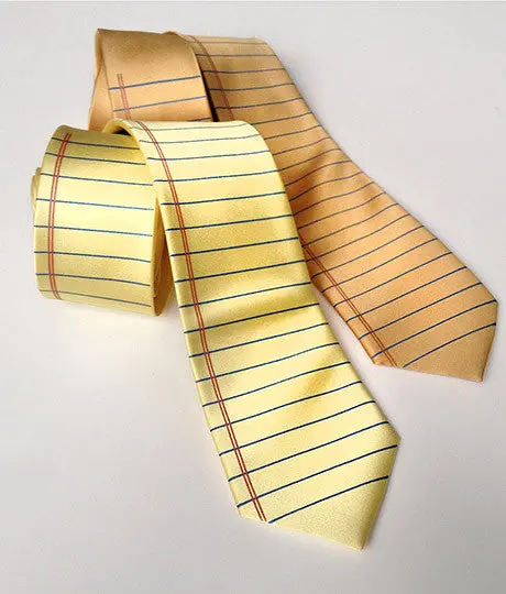 College Ruled Silk Necktie. Notebook Paper Print Tie 1