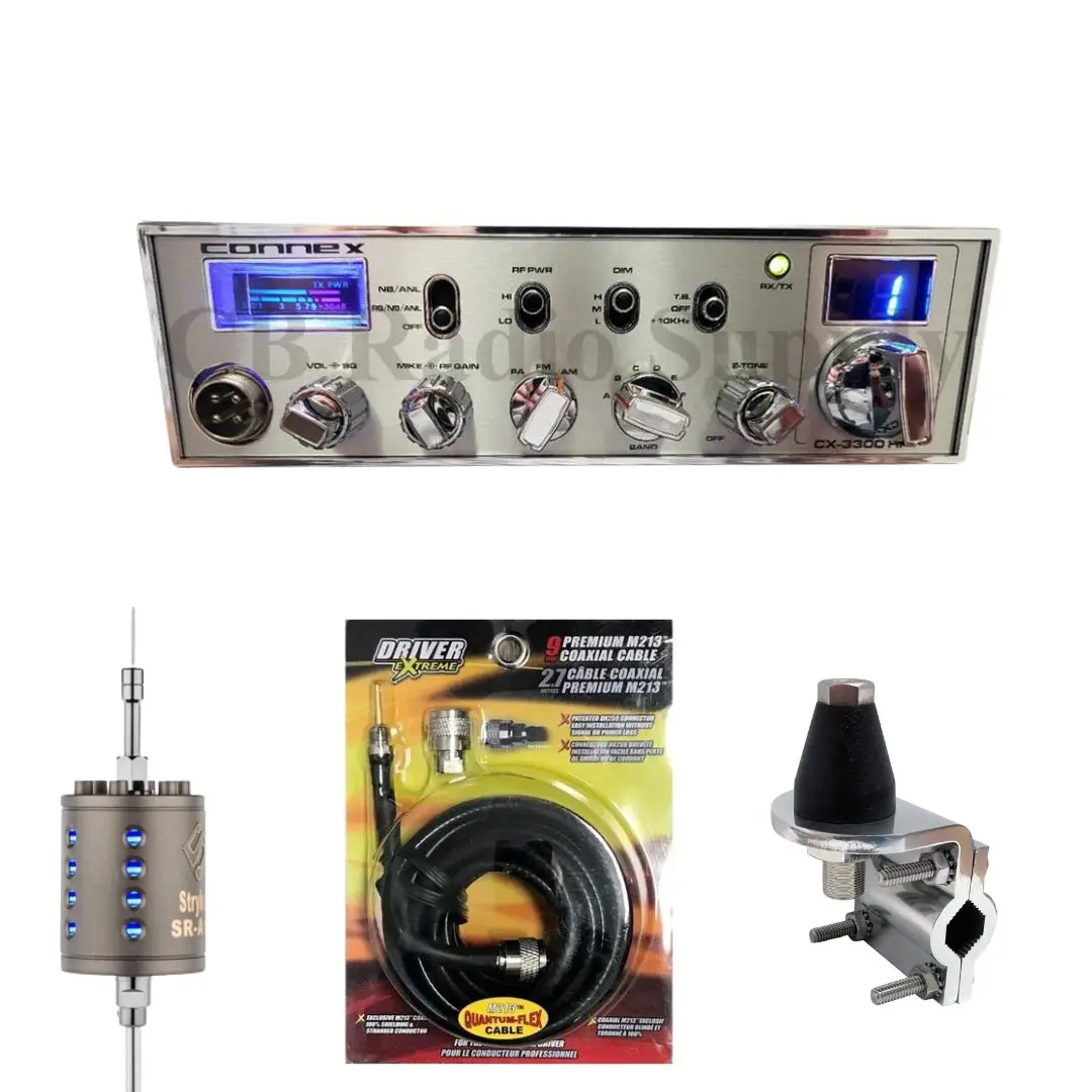 Connex 3300Hp 10 Meter Radio, Stryker Sr-A10, Drx-3402 Heavy Duty Antenna Mirror Mount, Drx-1518 18 Foot Premium M213, Combo 1