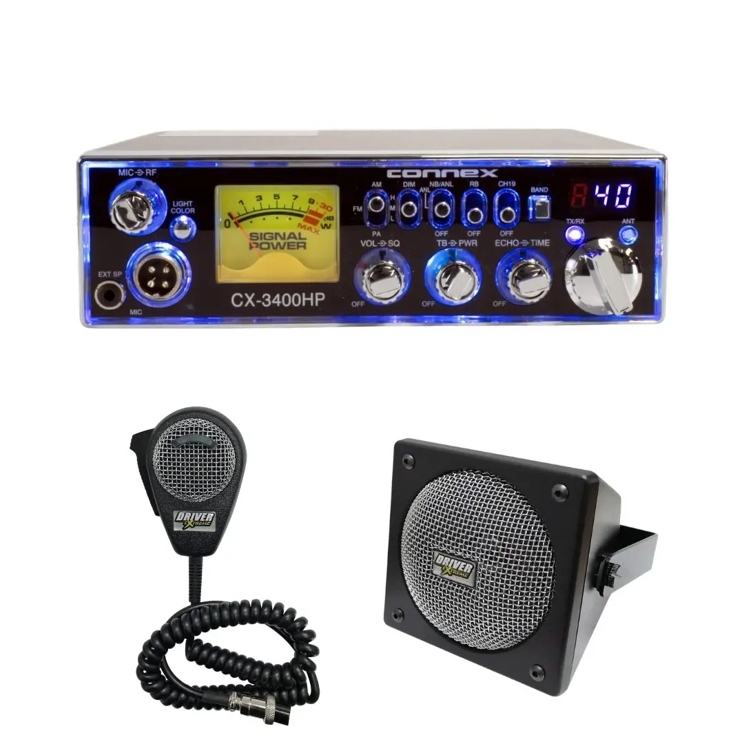 Connex Cx3400hp 10 Meter Radio, Drx-9010 External Speaker, Drx-6560 4 Pin Noise Cancelling Dynamic Microphone, Combo 1