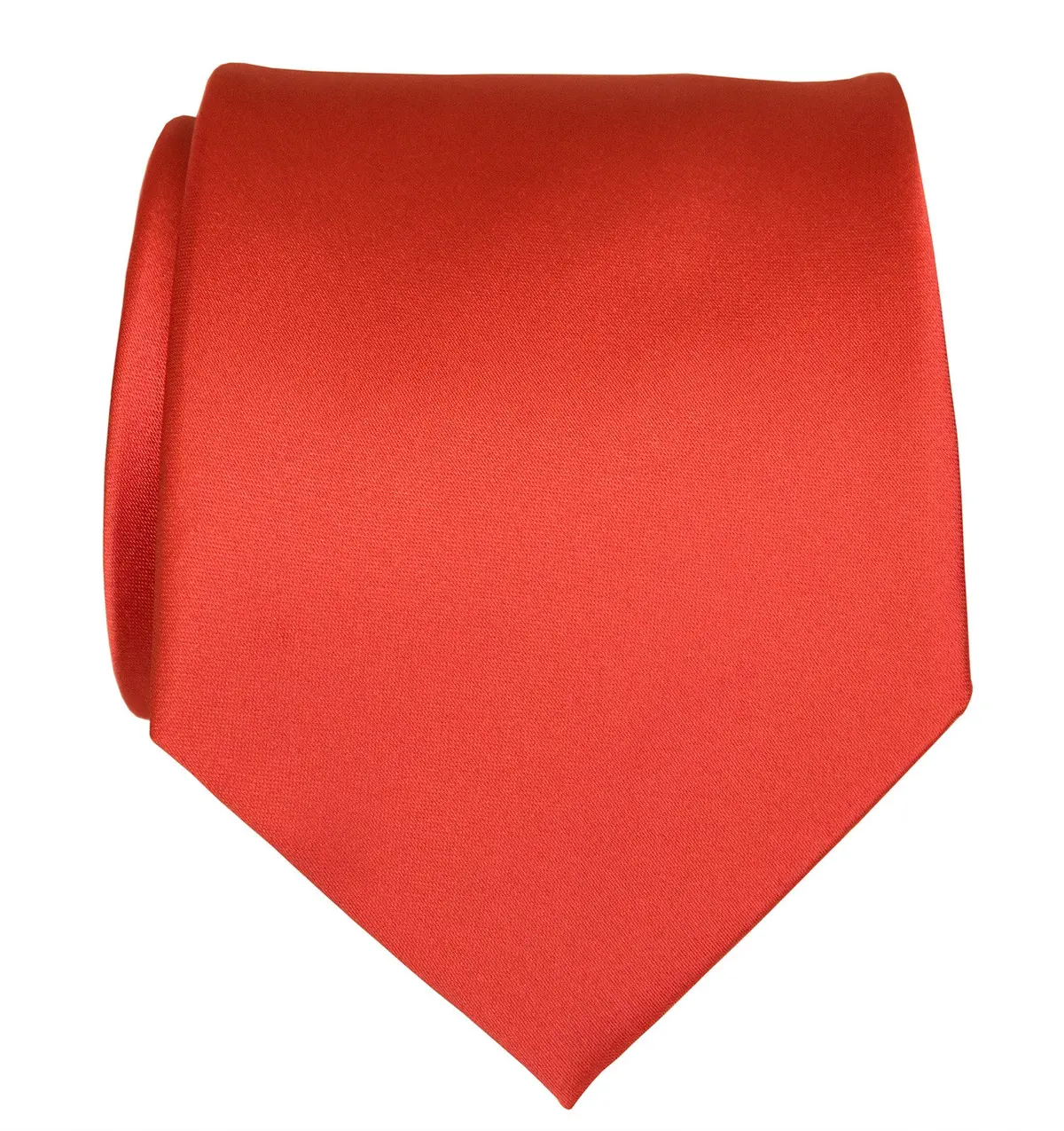 Coral Orange Necktie. Plain Solid Color Satin Finish Tie, No Print 1