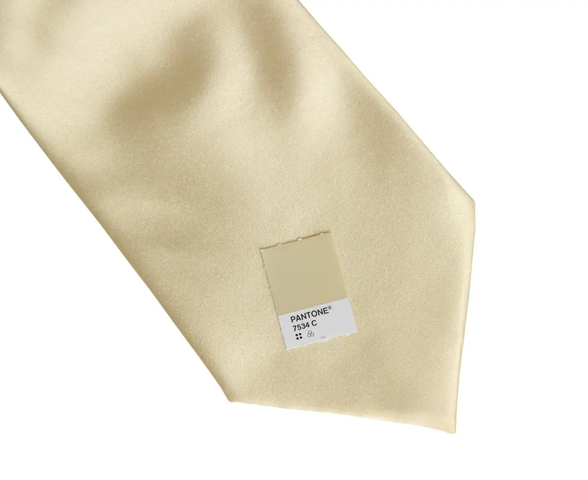 Cream Necktie. Light Tan Solid Color Satin Finish Tie, No Print 2