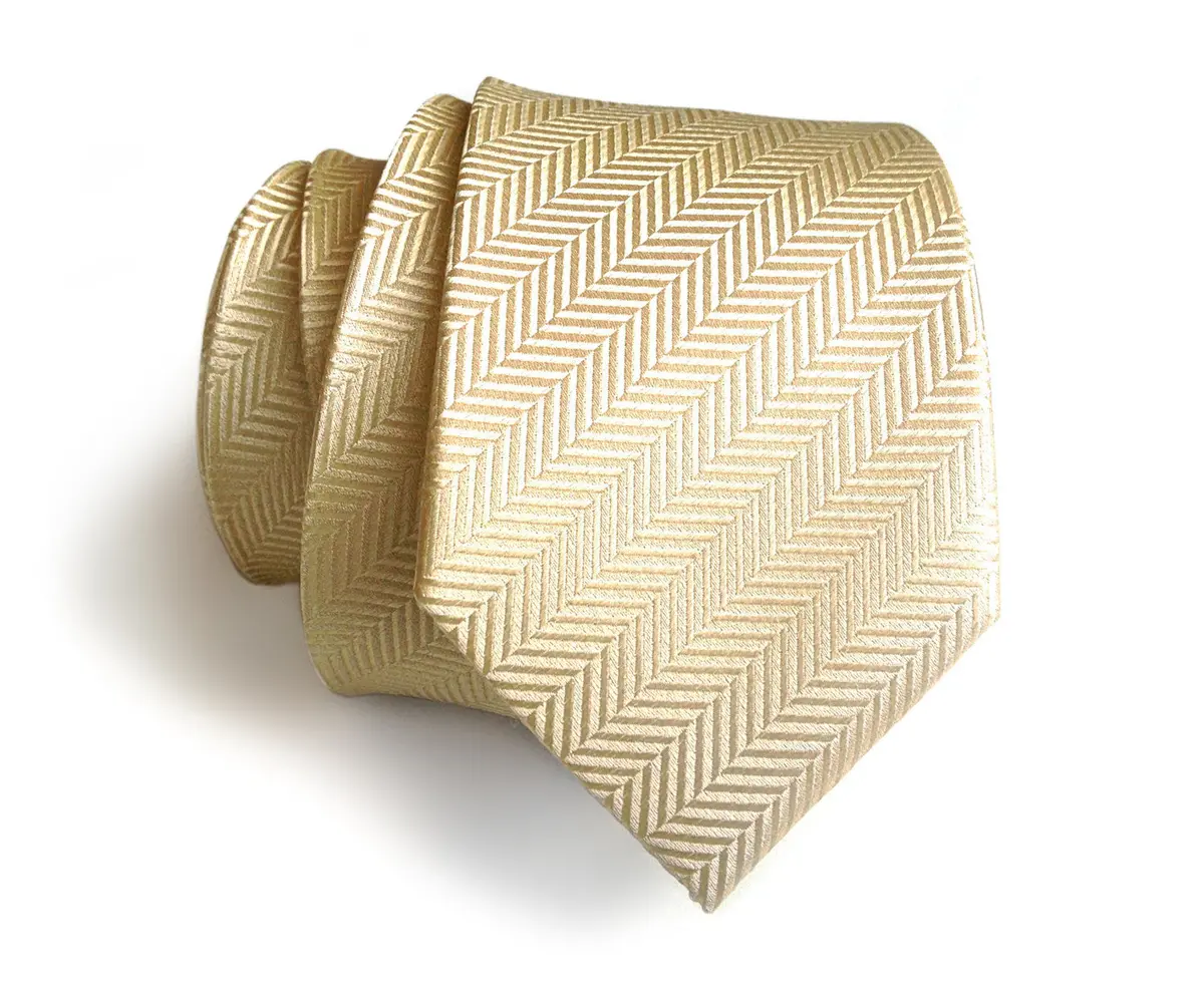 Cream Herringbone Silk Necktie 1