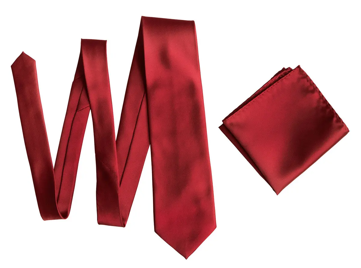 Crimson Red Necktie. Solid Color Satin Finish Tie, No Print 6